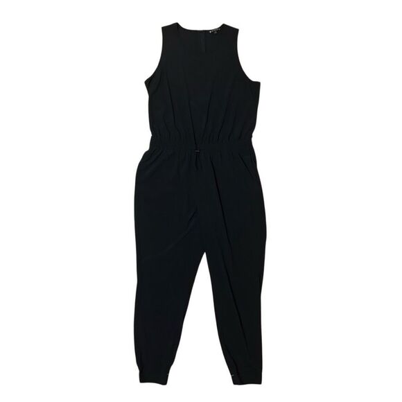 Athleta Womens Black Sleeveless Jumpsuit Size 16 Elastic Waist Tapered Utility - Picture 1 of 10